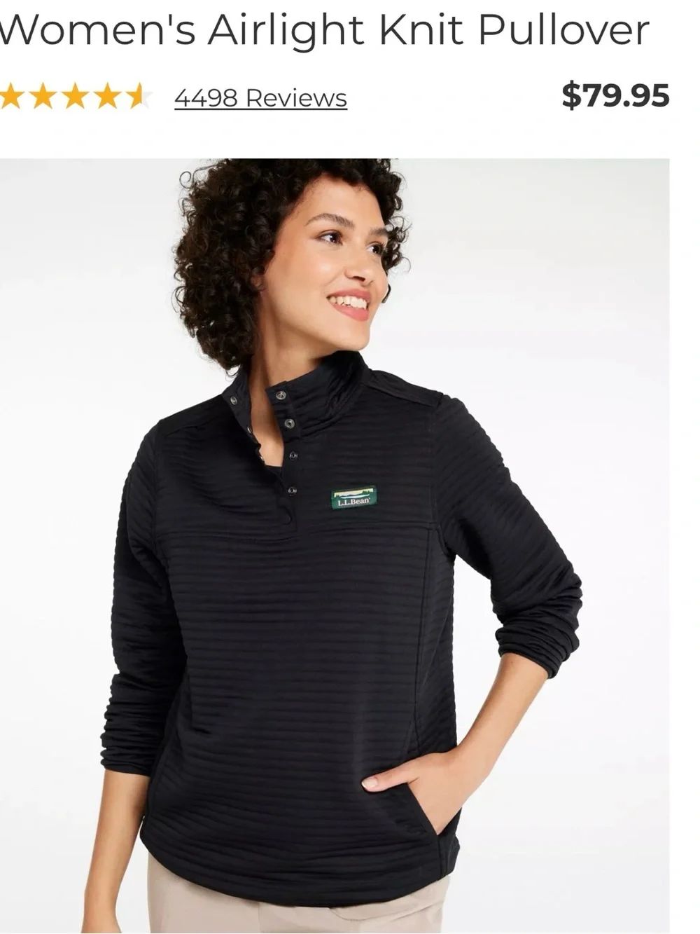 Ladies size 1X- LL BEAN Airlight Knit Pullover IN BLACK
